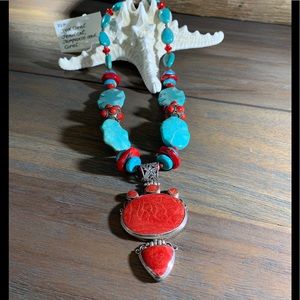 Fabulous sterling Coral and turquoise necklace